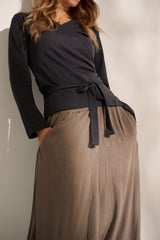 Asanas Pants Dark Taupe Wise Wrap Top Moonless 1342 LOW